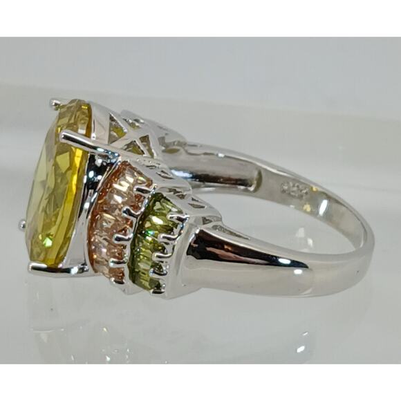 Vintage Ring Size 10 Silver Tone White Gold GP Sim Diamond CZ Cocktail NOS - Picture 3 of 10